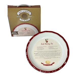 Simply Homemade Cherry Pie Plate 9.8" Oven Baking Dish Red Recipe Box Vtg